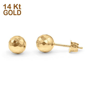 14K Yellow Gold Hammered Finish Tiny Ball Post Stud Earring For Women Or Girls 7mm